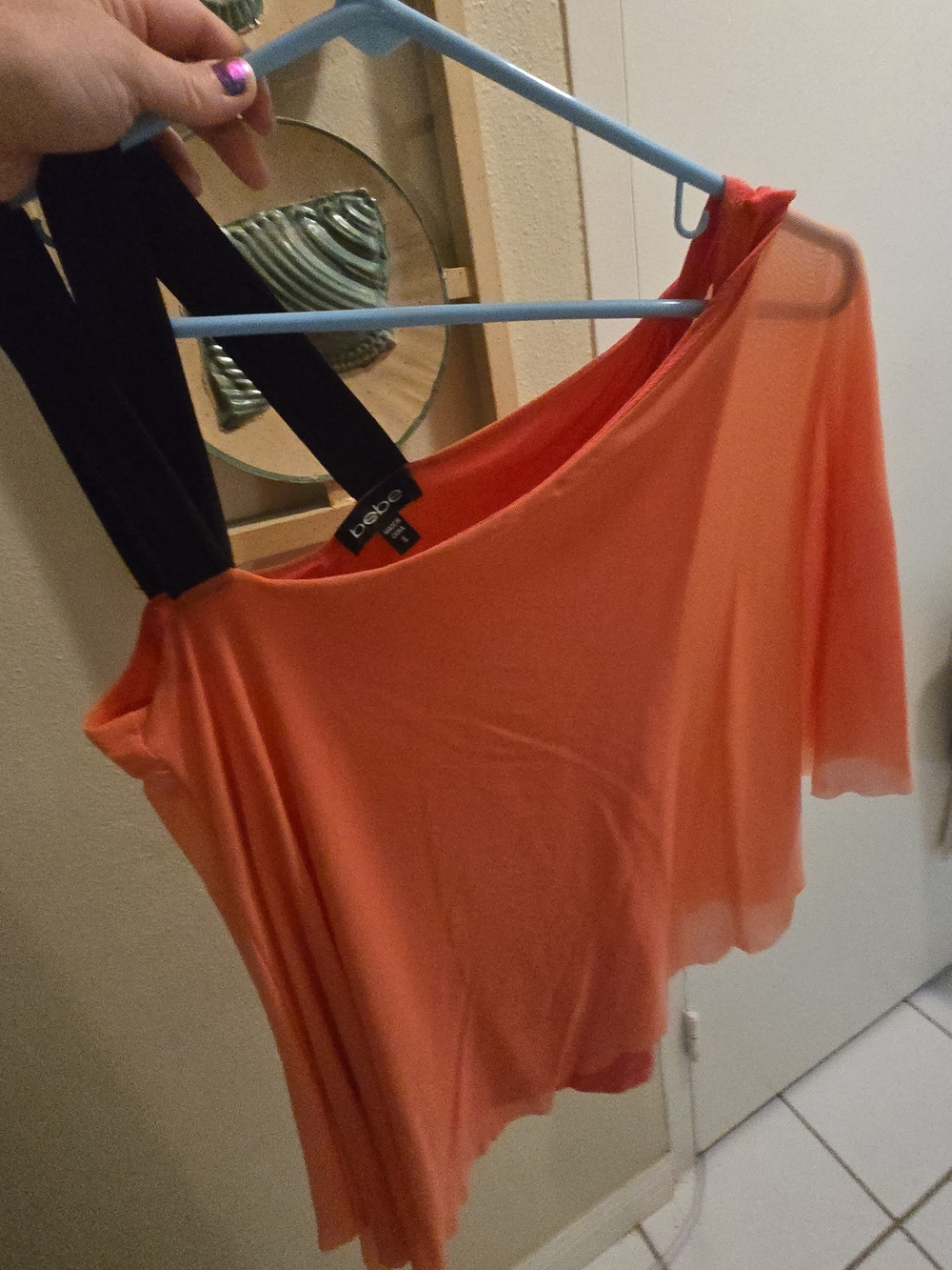 bebe Orange One-Shoulder Draped Top Size Small
